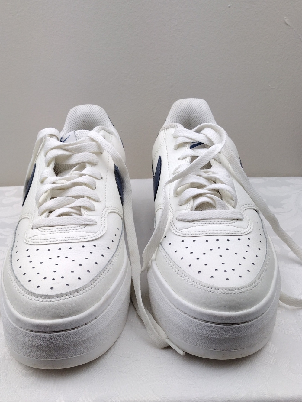 Nike Court Vision Alta White Sail Blue Leather Round Toe Lace Up Low Top Sneaker - Picture 12 of 16